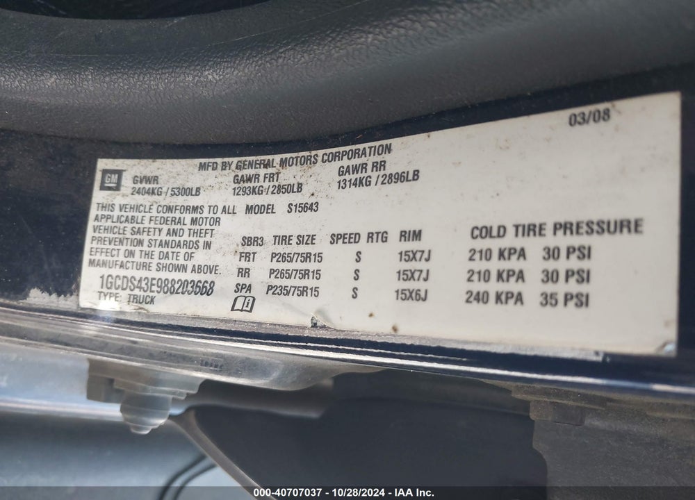 2008 CHEVROLET COLORADO LT VIN: 1GCDS43E988203668