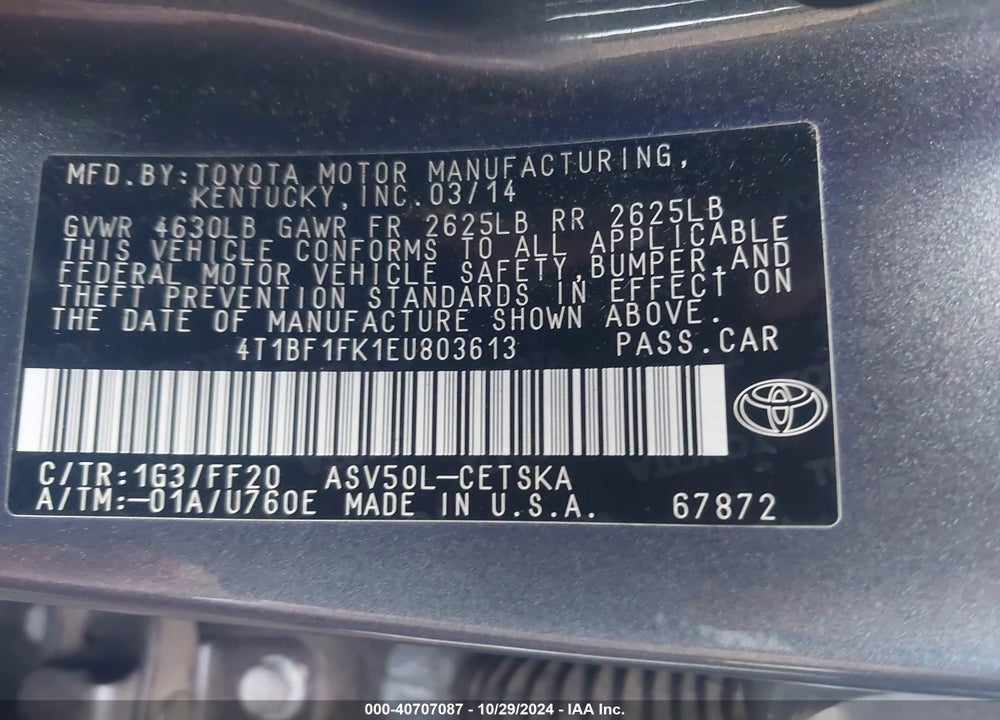2014 TOYOTA CAMRY SE SPORT VIN: 4T1BF1FK1EU803613