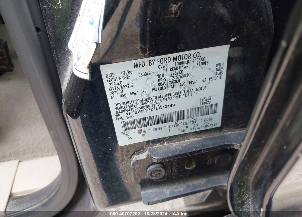 2007 FORD F-250 VIN: 1FTSW21P27EA72149