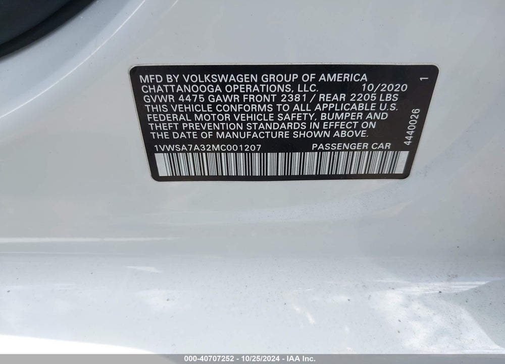 2021 VOLKSWAGEN PASSAT 2.0T SE VIN: 1VWSA7A32MC001207