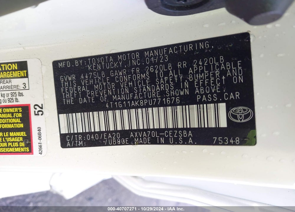 2023 TOYOTA CAMRY SE VIN: 4T1G11AK8PU771676