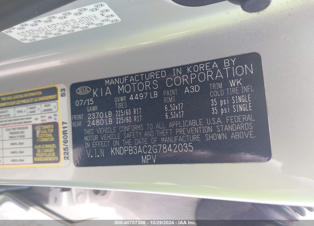 2016 KIA SPORTAGE LX VIN: KNDPB3AC2G7842035