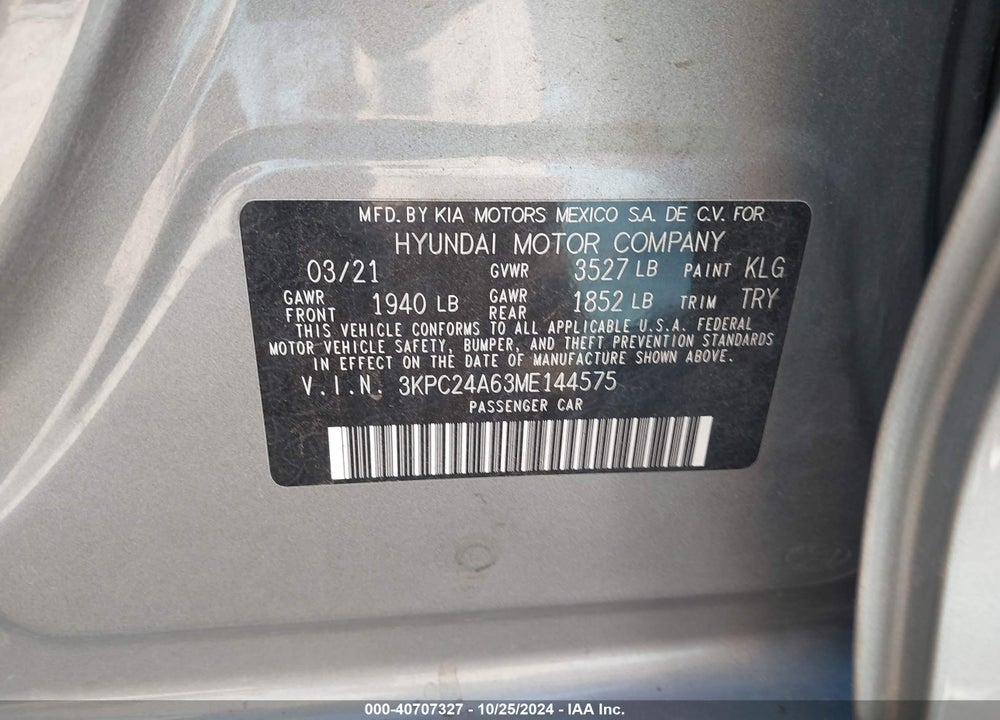 2021 HYUNDAI ACCENT VIN: 3KPC24A63ME144575