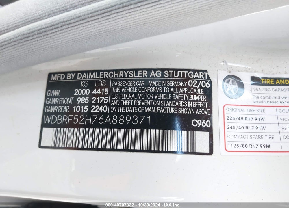 2006 MERCEDES-BENZ C 230 SPORT VIN: WDBRF52H76A889371