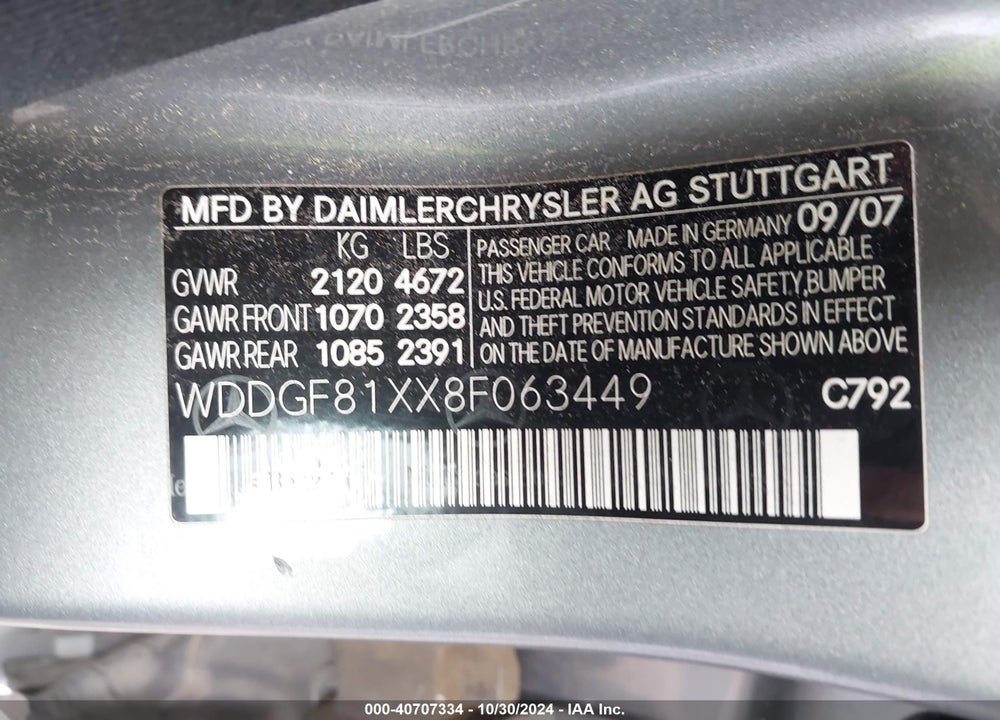 2008 MERCEDES-BENZ C 300 LUXURY 4MATIC/SPORT 4MATIC VIN: WDDGF81XX8F063449