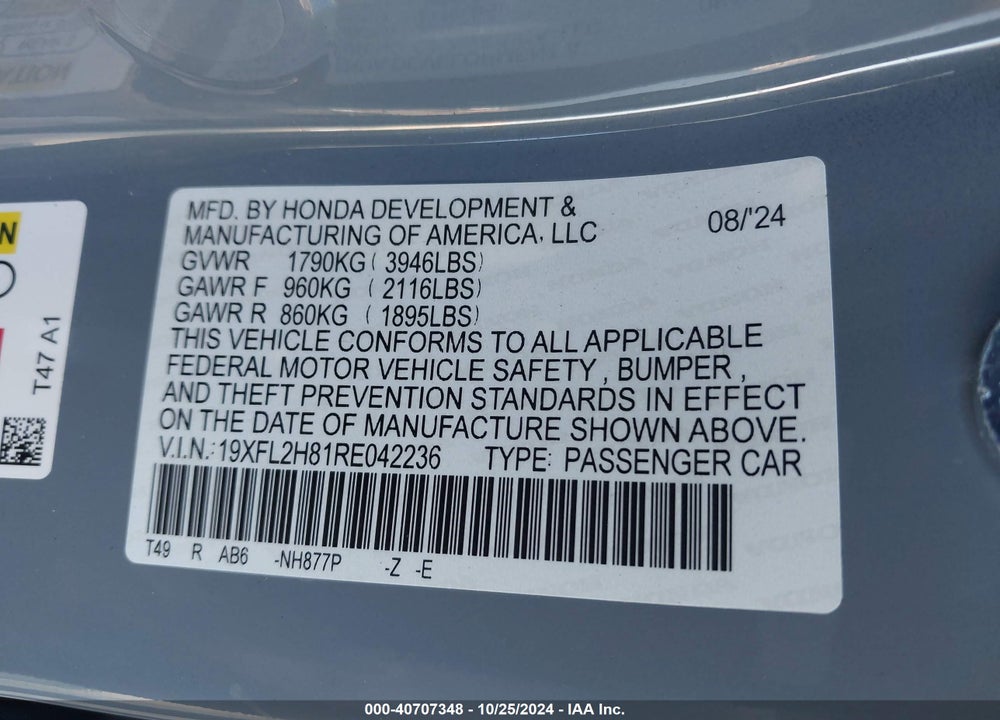 2024 HONDA CIVIC SPORT VIN: 19XFL2H81RE042236