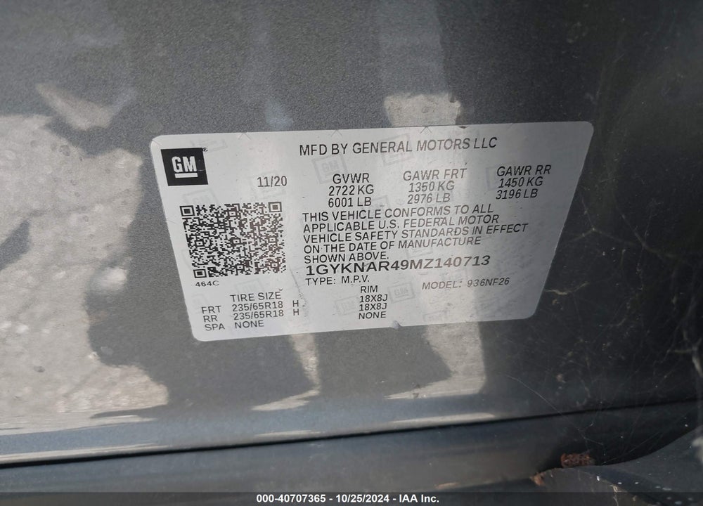 2021 CADILLAC XT5 FWD LUXURY VIN: 1GYKNAR49MZ140713