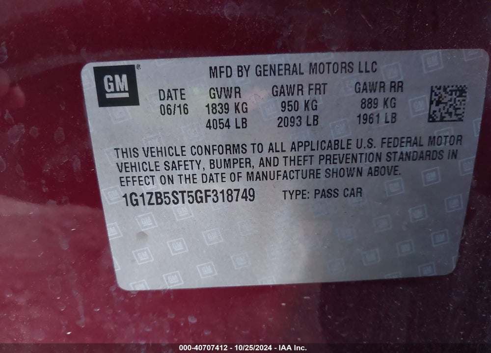 2016 CHEVROLET MALIBU LS VIN: 1G1ZB5ST5GF318749