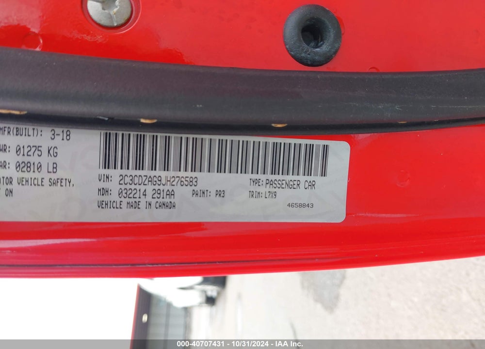 2018 DODGE CHALLENGER SXT VIN: 2C3CDZAG9JH276583