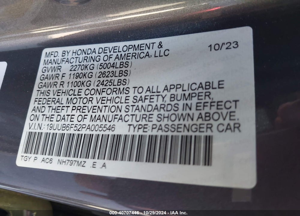 2023 ACURA TLX A-SPEC PACKAGE VIN: 19UUB6F52PA005546