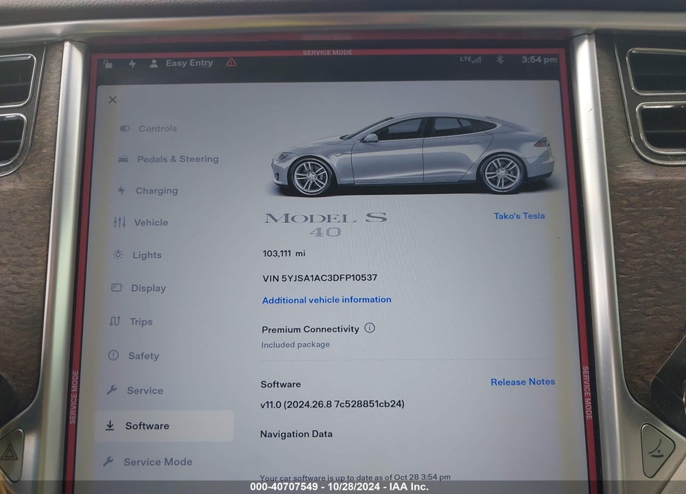 2013 TESLA MODEL S VIN: 5YJSA1AC3DFP10537