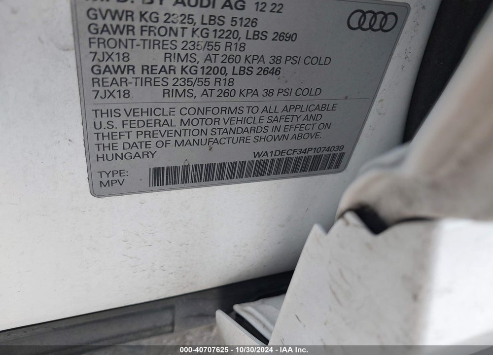 2023 AUDI Q3 PREMIUM 45 TFSI S LINE QUATTRO TIPTRONIC VIN: WA1DECF34P1074039