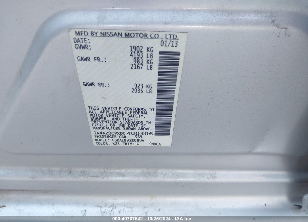 2013 NISSAN LEAF S VIN: 1N4AZ0CPXDC400306