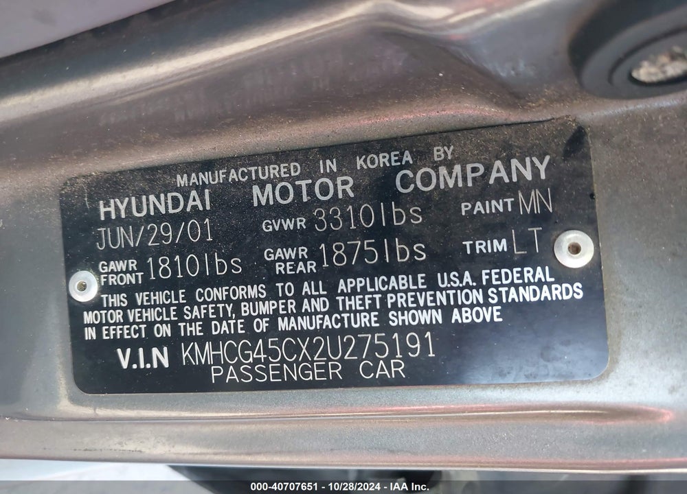 2002 HYUNDAI ACCENT GL VIN: KMHCG45CX2U275191
