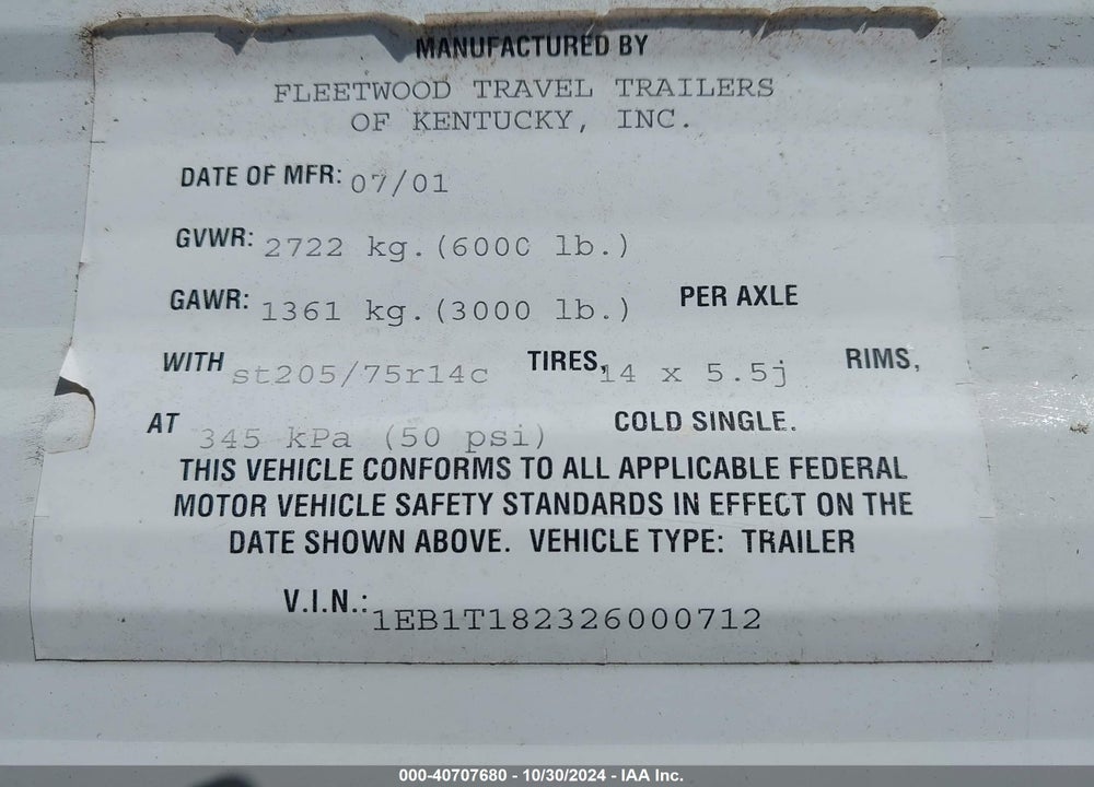 2002 FLEETWOOD PIONEER 18T6 VIN: 1EB1T182326000712