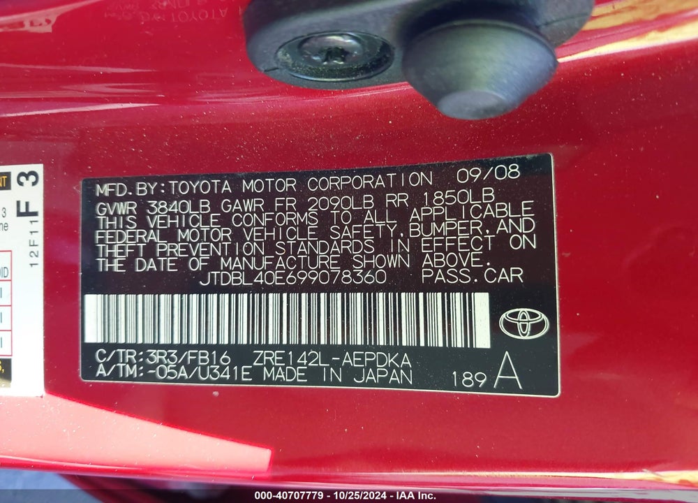 2009 TOYOTA COROLLA LE VIN: JTDBL40E699078360