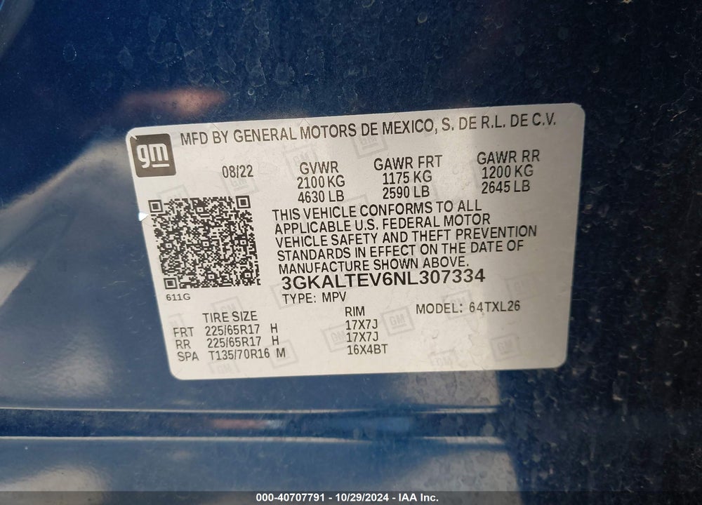 2022 GMC TERRAIN AWD SLE VIN: 3GKALTEV6NL307334