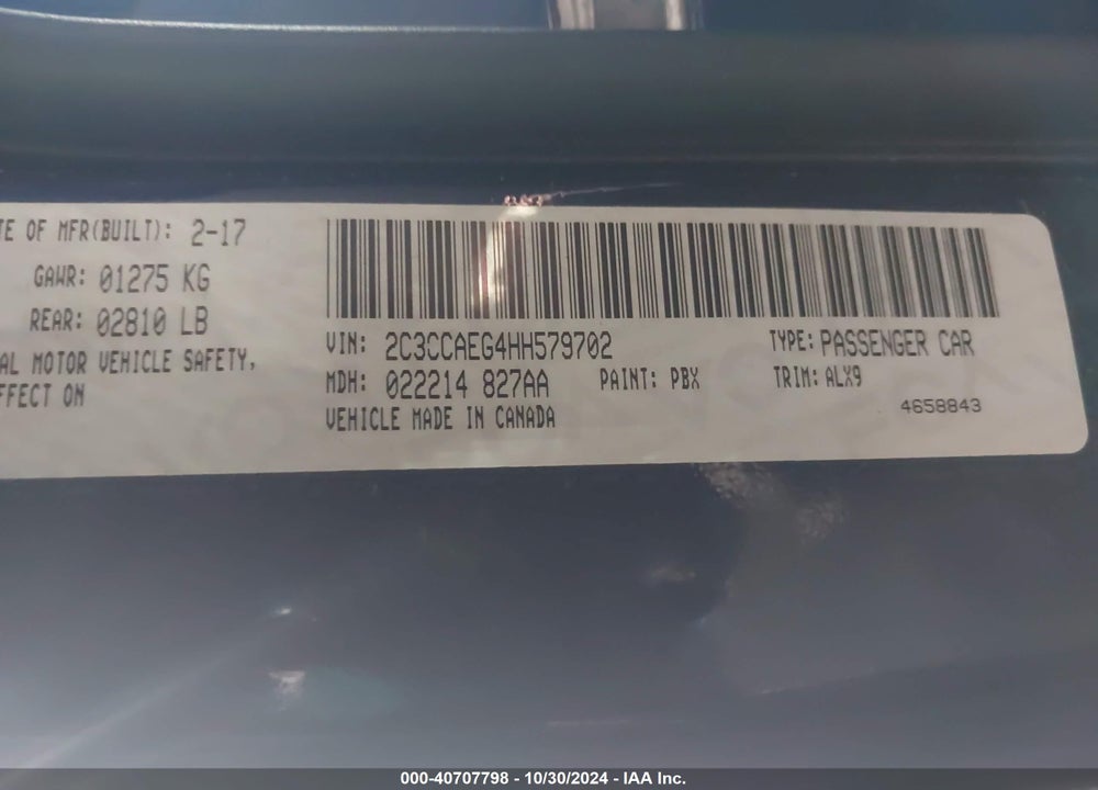 2017 CHRYSLER 300C VIN: 2C3CCAEG4HH579702