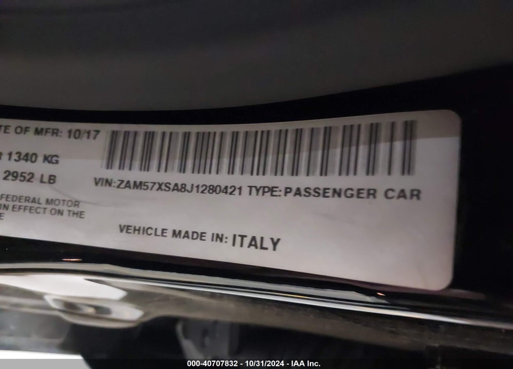 2018 MASERATI GHIBLI VIN: ZAM57XSA8J1280421