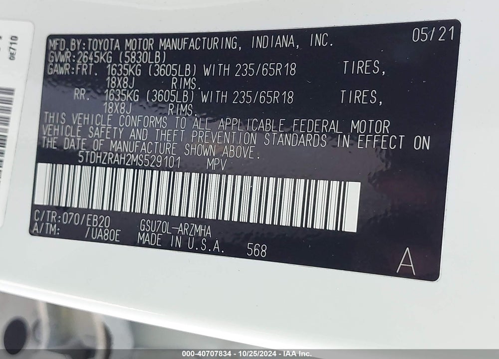 2021 TOYOTA HIGHLANDER XLE VIN: 5TDHZRAH2MS529101