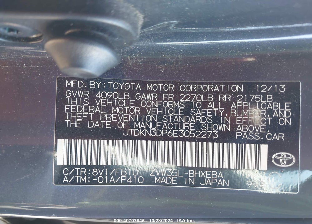 2014 TOYOTA PRIUS PLUG-IN VIN: JTDKN3DP6E3052273
