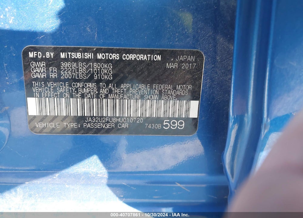 2017 MITSUBISHI LANCER LE VIN: JA32U2FU8HU010720