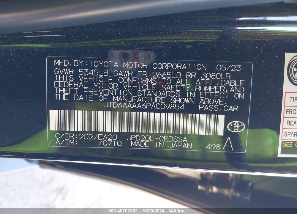 2023 TOYOTA MIRAI XLE VIN: JTDAAAAA6PA009854