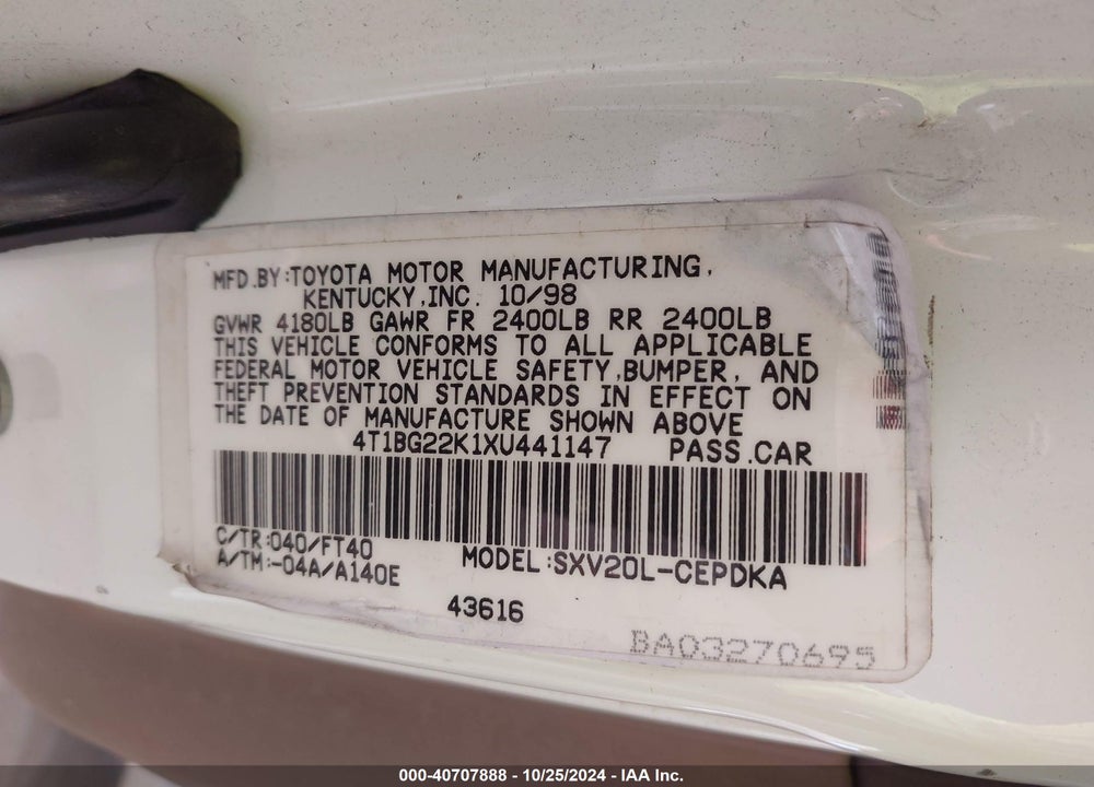 1999 TOYOTA CAMRY CE VIN: 4T1BG22K1XU441147