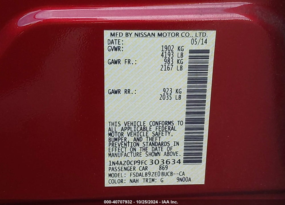2015 NISSAN LEAF S VIN: 1N4AZ0CP9FC303634