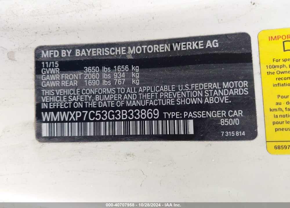 2016 MINI HARDTOP COOPER S VIN: WMWXP7C53G3B33869