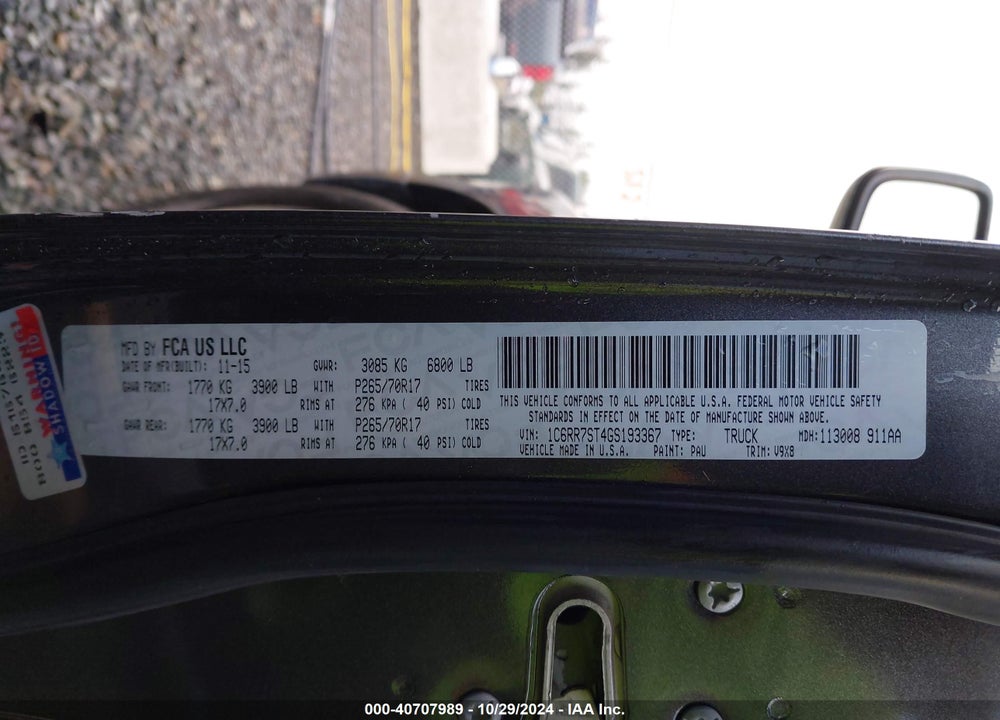 2016 RAM 1500 TRADESMAN VIN: 1C6RR7ST4GS193367