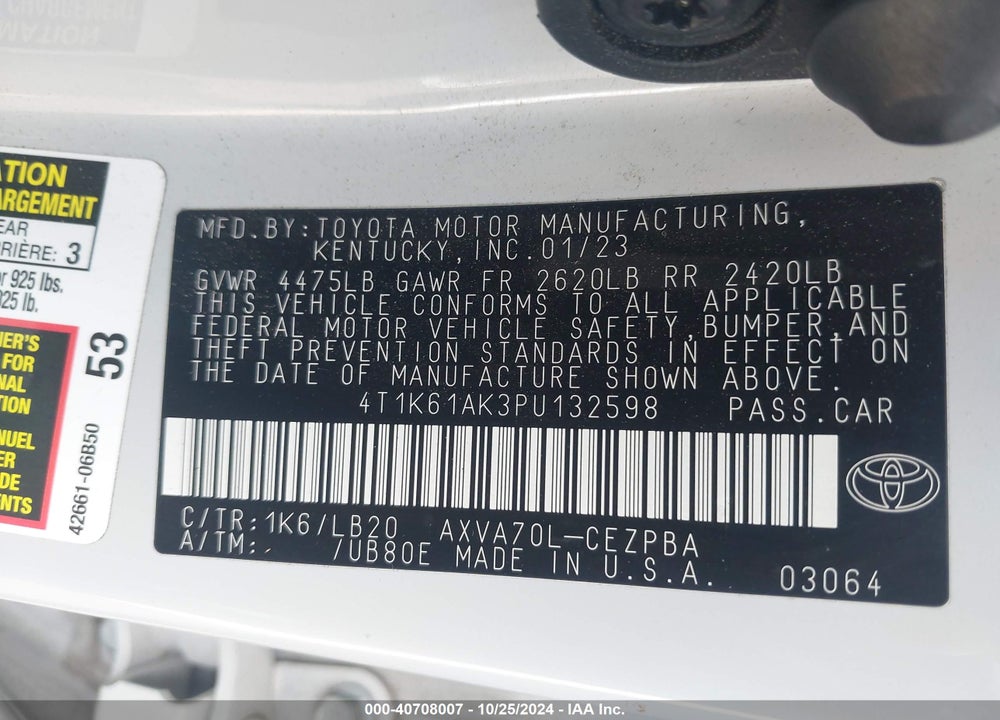 2023 TOYOTA CAMRY XSE VIN: 4T1K61AK3PU132598