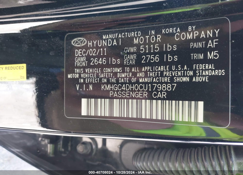 2012 HYUNDAI GENESIS 5.0 VIN: KMHGC4DH0CU179887