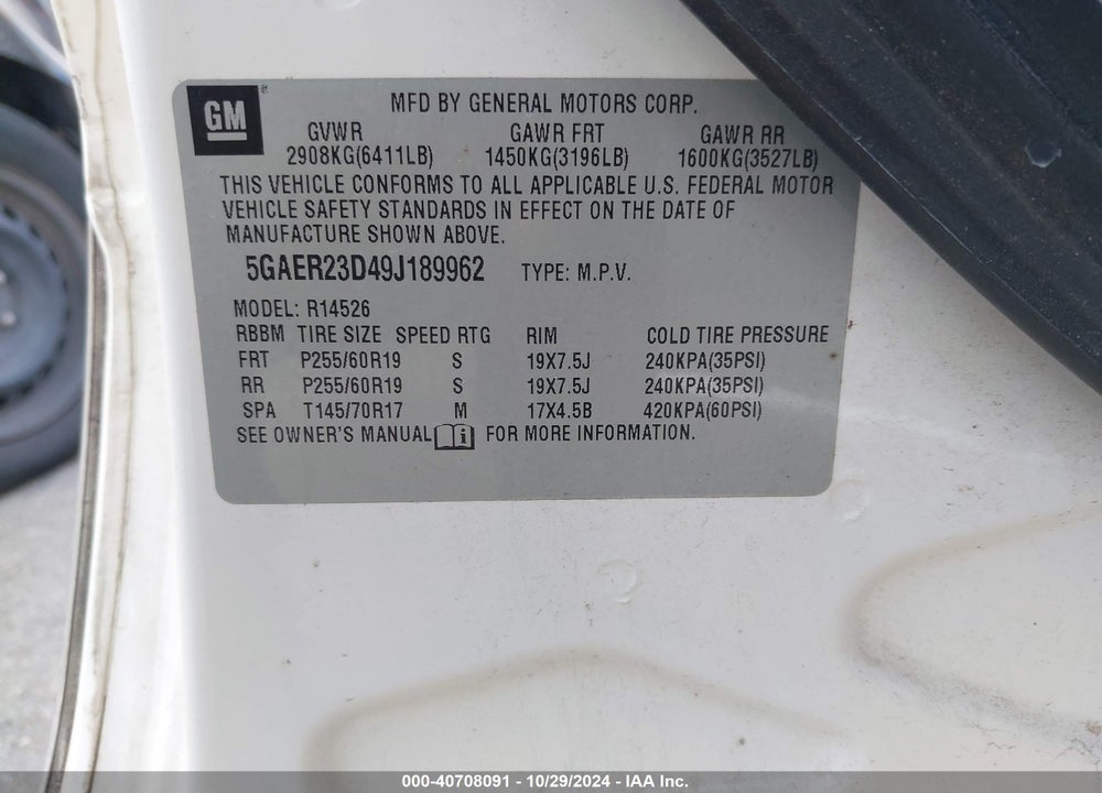 2009 BUICK ENCLAVE CXL VIN: 5GAER23D49J189962
