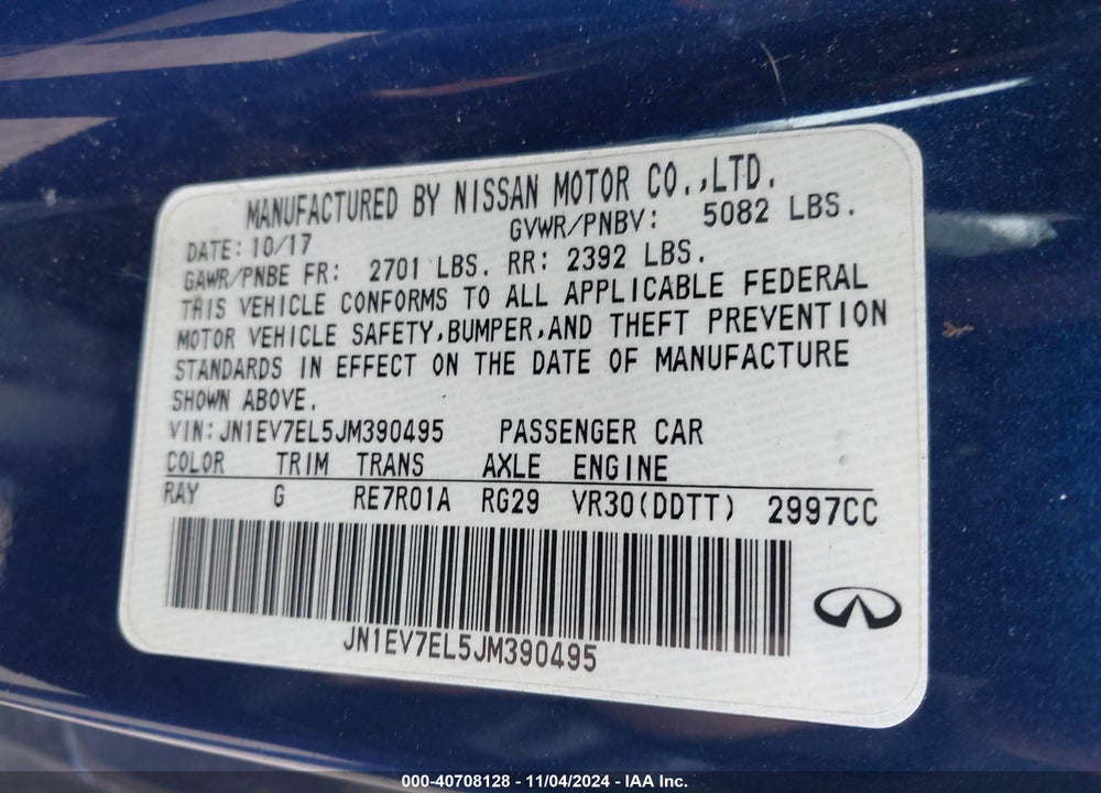 2018 INFINITI Q60 3.0T LUXE VIN: JN1EV7EL5JM390495