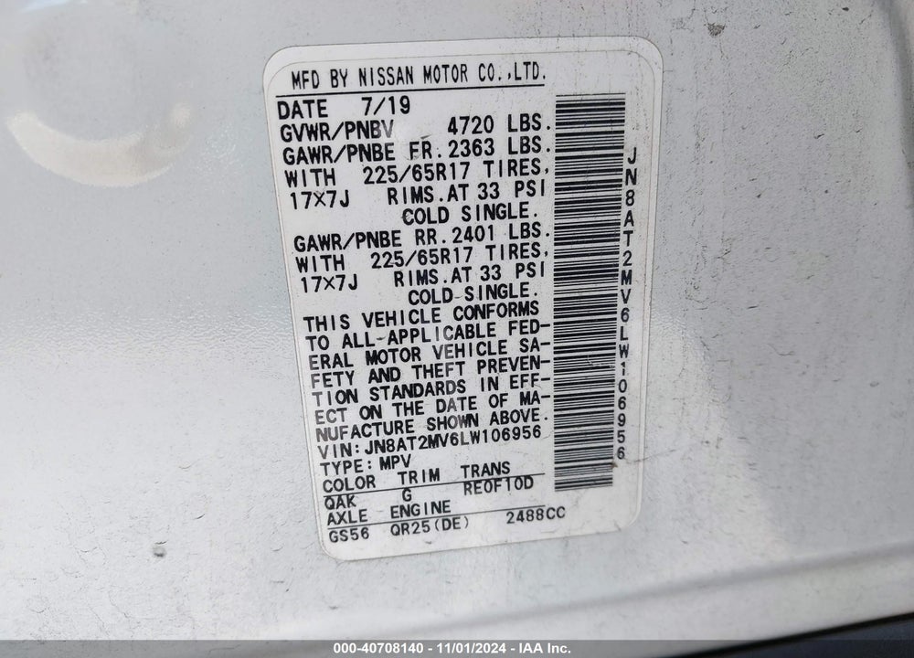 2020 NISSAN ROGUE SV INTELLIGENT AWD VIN: JN8AT2MV6LW106956