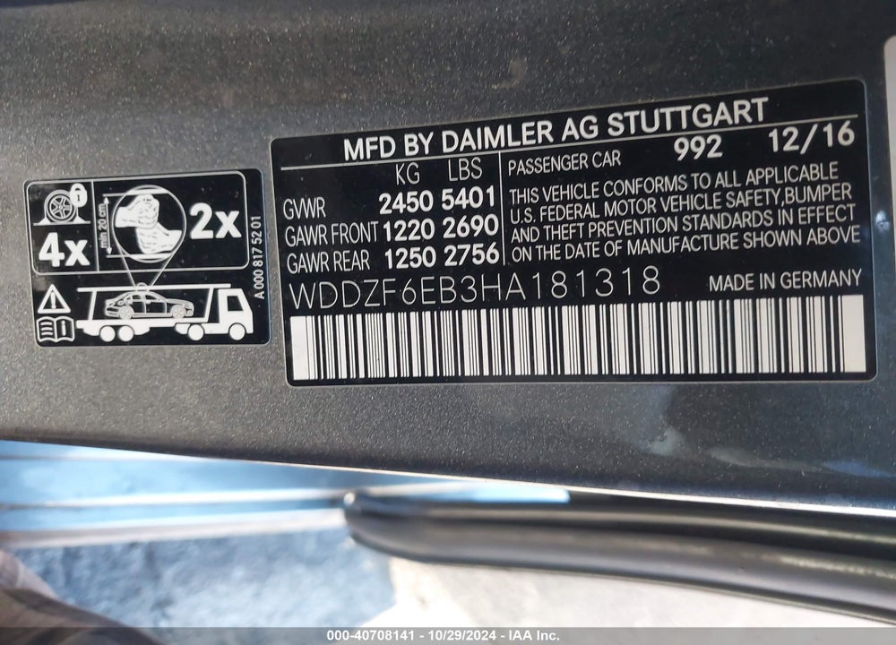 2017 MERCEDES-BENZ AMG E 43 4MATIC VIN: WDDZF6EB3HA181318