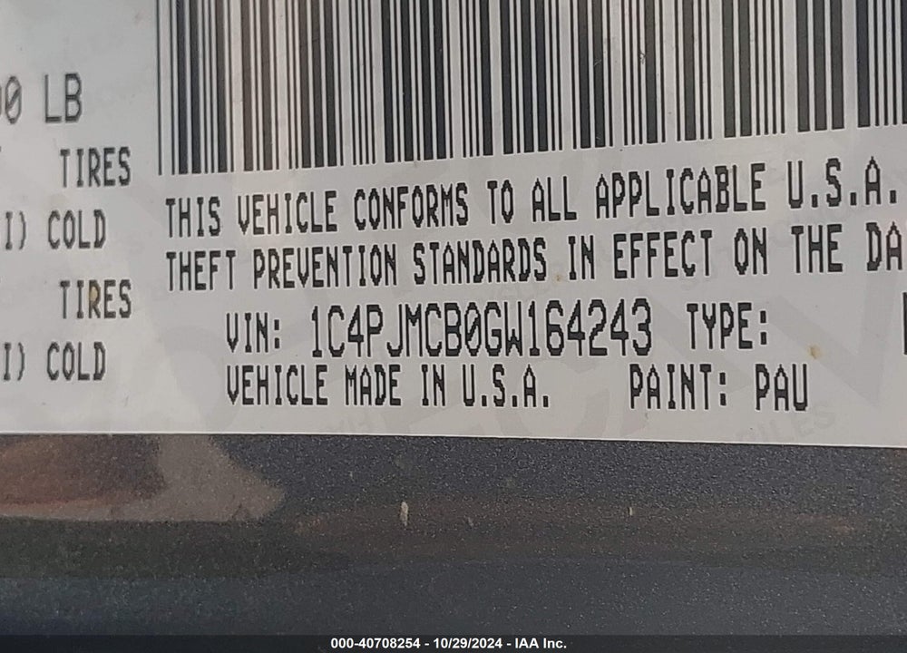 2016 JEEP CHEROKEE LATITUDE VIN: 1C4PJMCB0GW164243