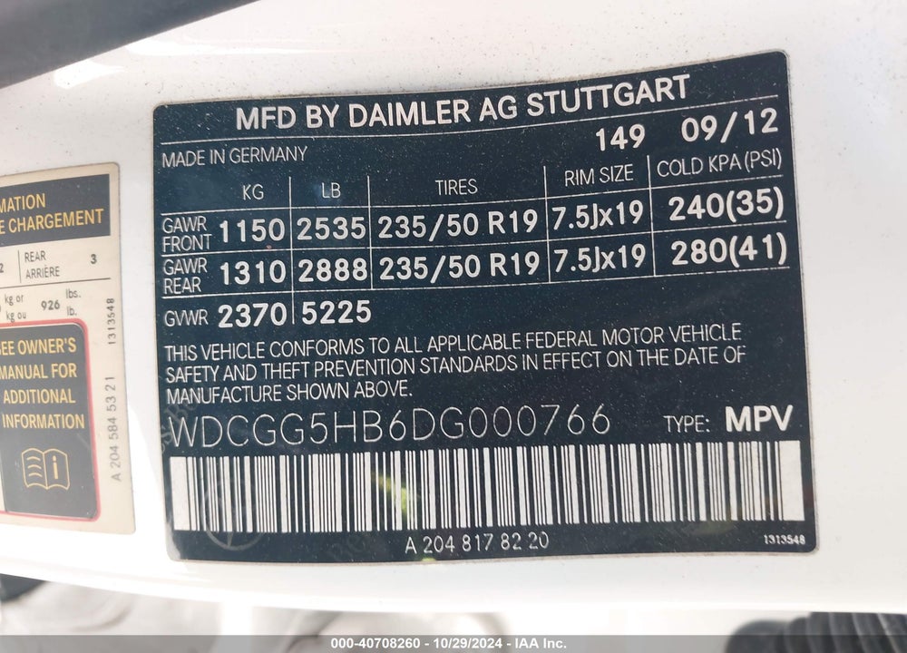 2013 MERCEDES-BENZ GLK 350 VIN: WDCGG5HB6DG000766