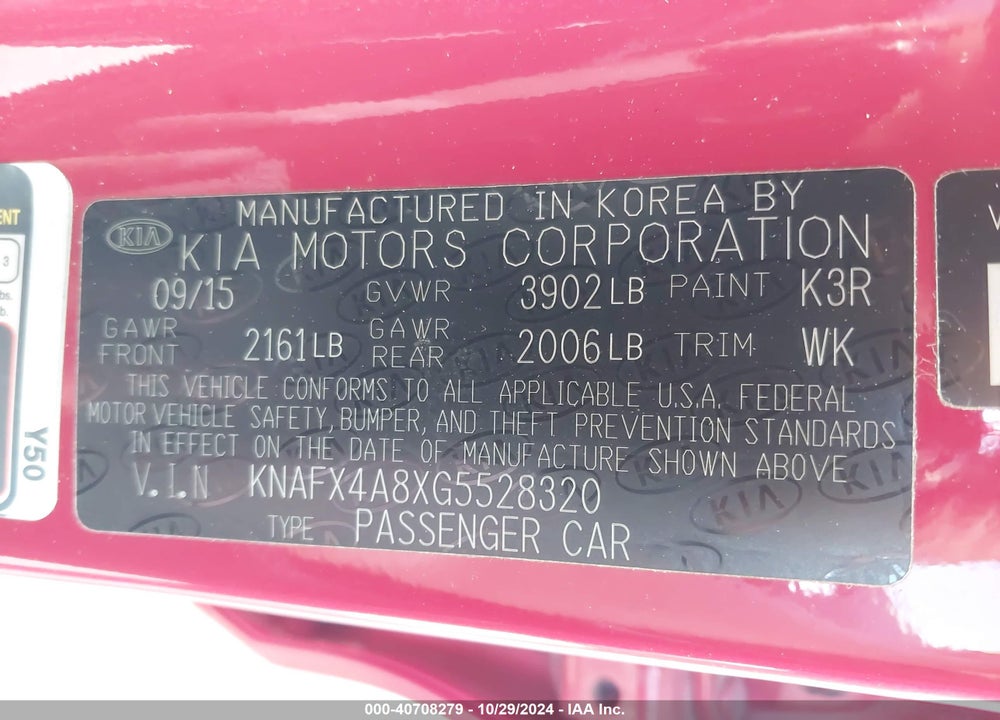 2016 KIA FORTE EX VIN: KNAFX4A8XG5528320