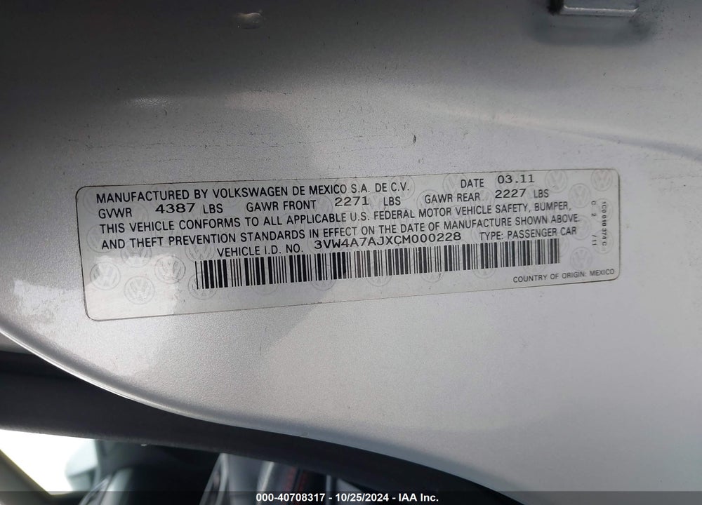 2012 VOLKSWAGEN JETTA GLI AUTOBAHN W/NAV VIN: 3VW4A7AJXCM000228