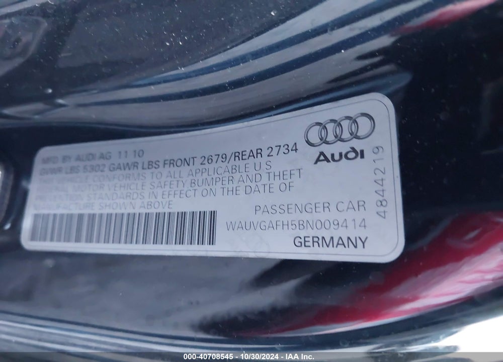 2011 AUDI S5 3.0 PREMIUM PLUS VIN: WAUVGAFH5BN009414