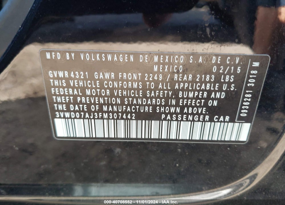 2015 VOLKSWAGEN JETTA 1.8T SE VIN: 3VWD07AJ3FM307442