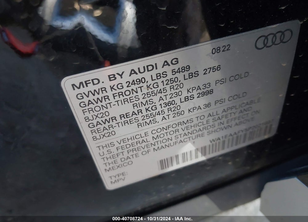 2023 AUDI Q5 PREMIUM PLUS 45 TFSI S LINE QUATTRO VIN: WA1EAAFY5P2021697