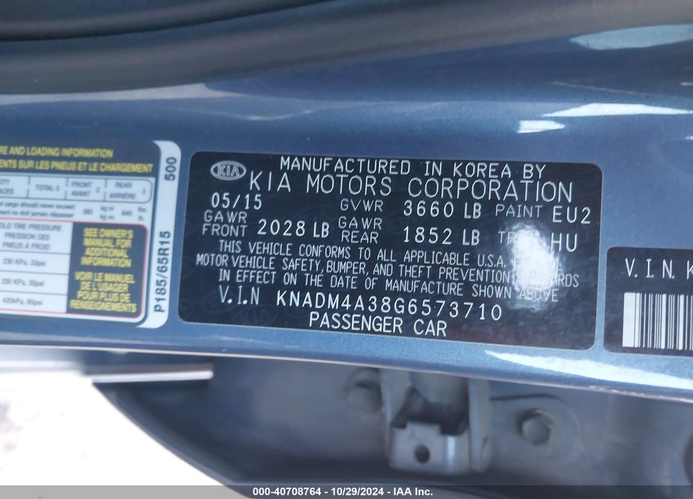 2016 KIA RIO LX VIN: KNADM4A38G6573710