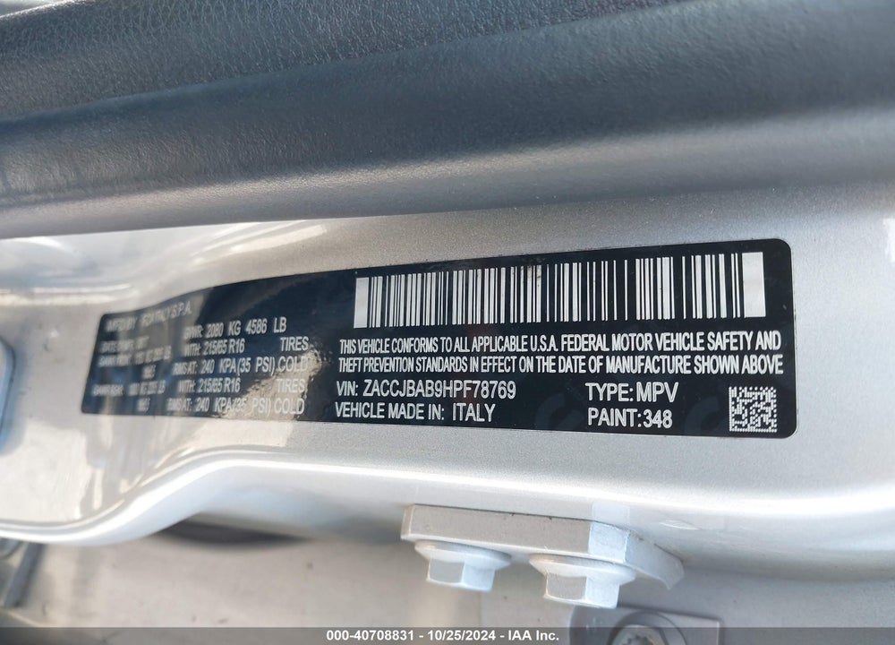 2017 JEEP RENEGADE SPORT 4X4 VIN: ZACCJBAB9HPF78769