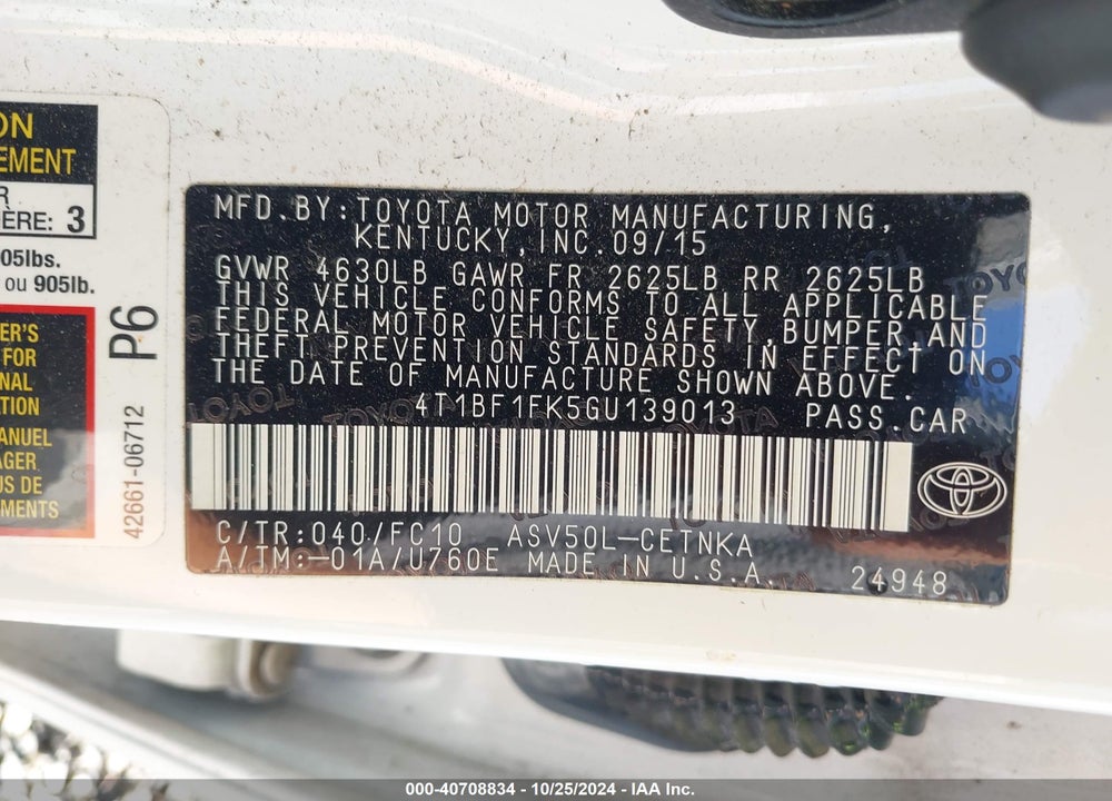 2016 TOYOTA CAMRY LE VIN: 4T1BF1FK5GU139013