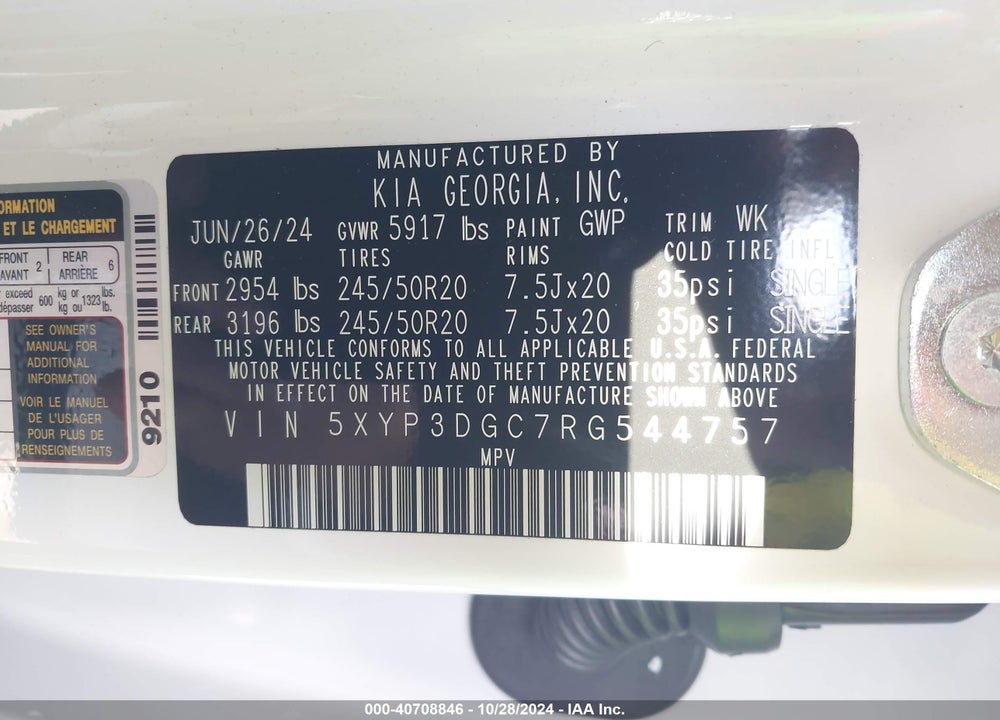2024 KIA TELLURIDE EX VIN: 5XYP3DGC7RG544757