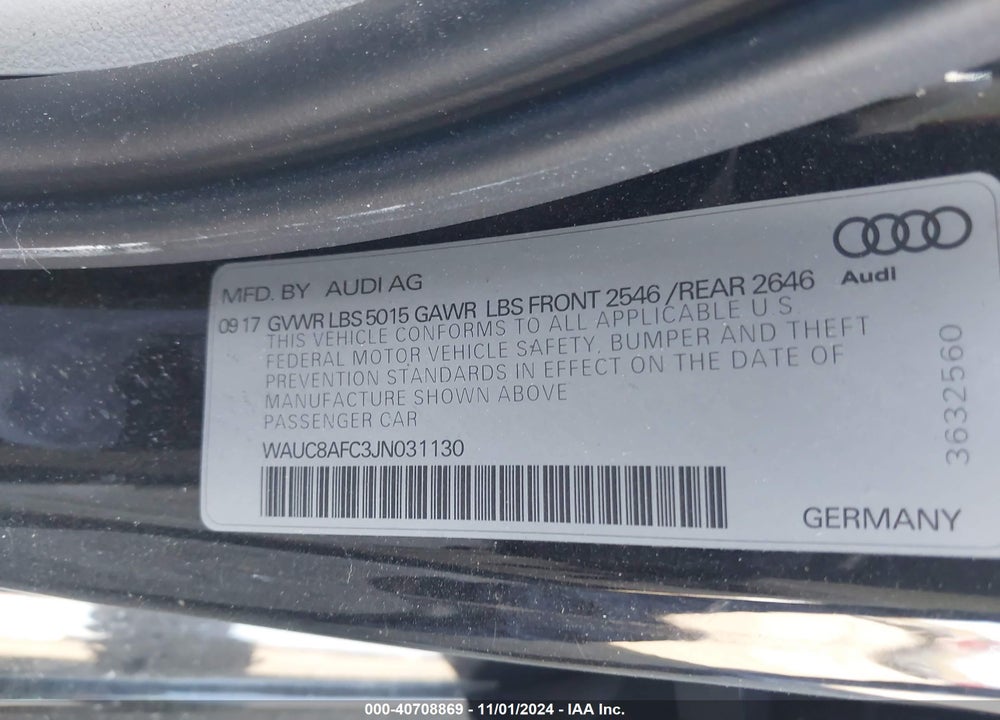 2018 AUDI A6 VIN: WAUC8AFC3JN031130