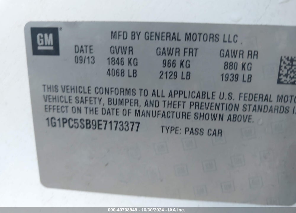 2014 CHEVROLET CRUZE 1LT AUTO VIN: 1G1PC5SB9E7173377